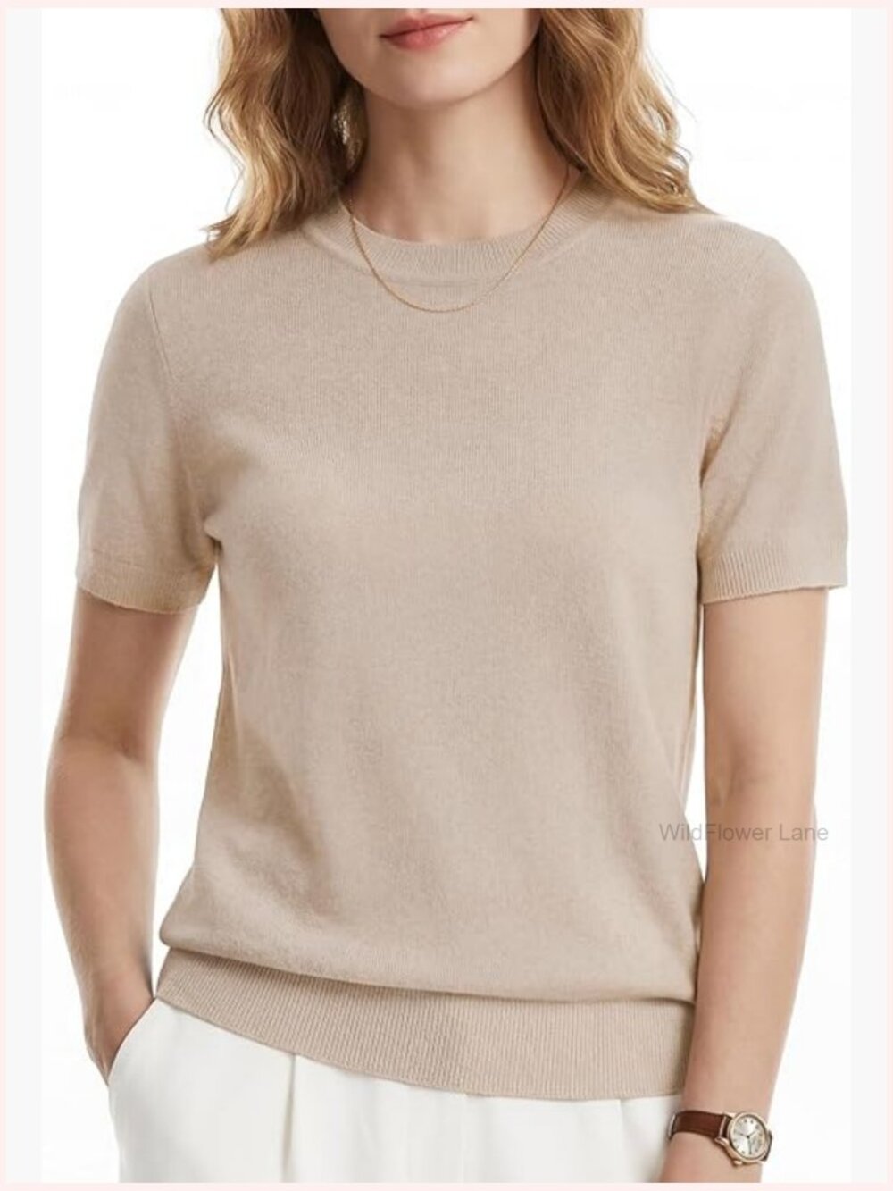 Lightweight Wool Blend Short Sleeve Sweater Top